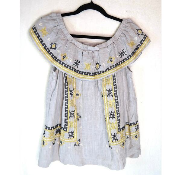 Common embroidered off the shoulder cotton, Mexican Aztec blouse small - Picture 3 of 7